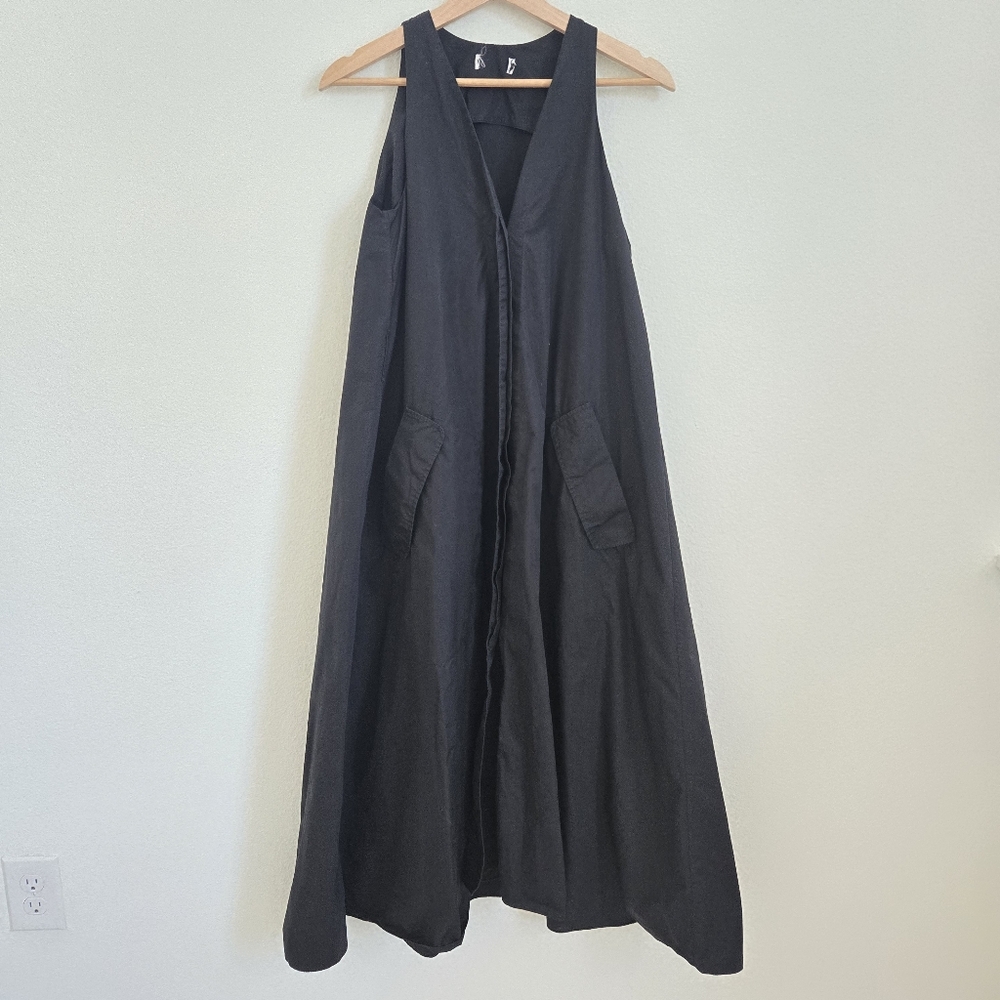 Veronique Leroy V-Neck Long Black Minimalist quiet luxury dress pockets size XXS